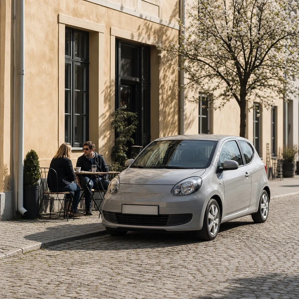 Peugeot 208 utanför bostadsrättshus i Sverige