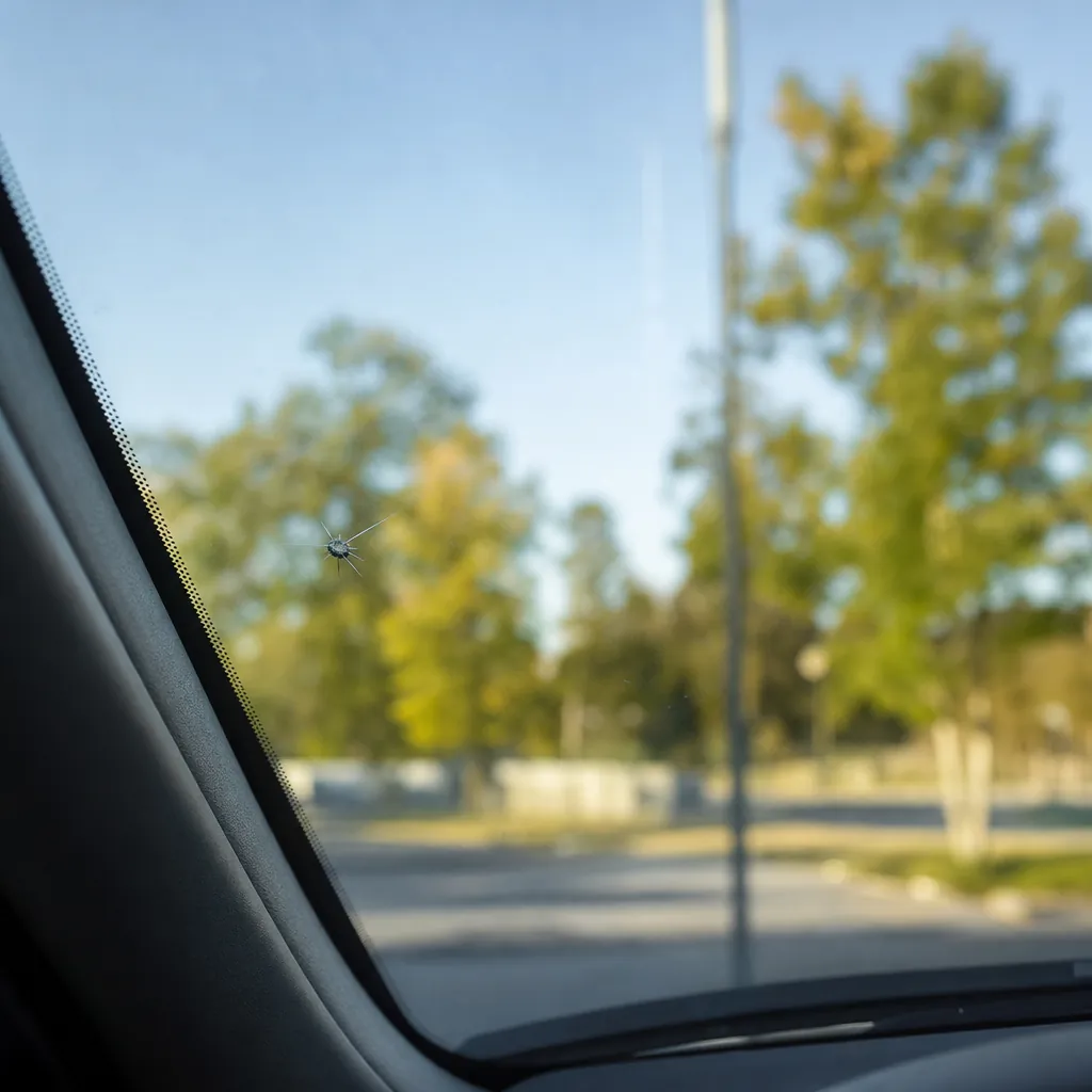 Vindruta med stenskott på svensk bil