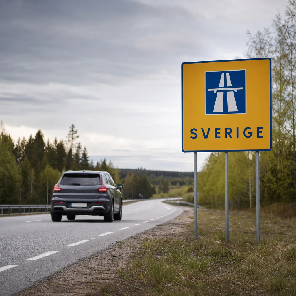 Bil på svensk landsväg med trafikförsäkring