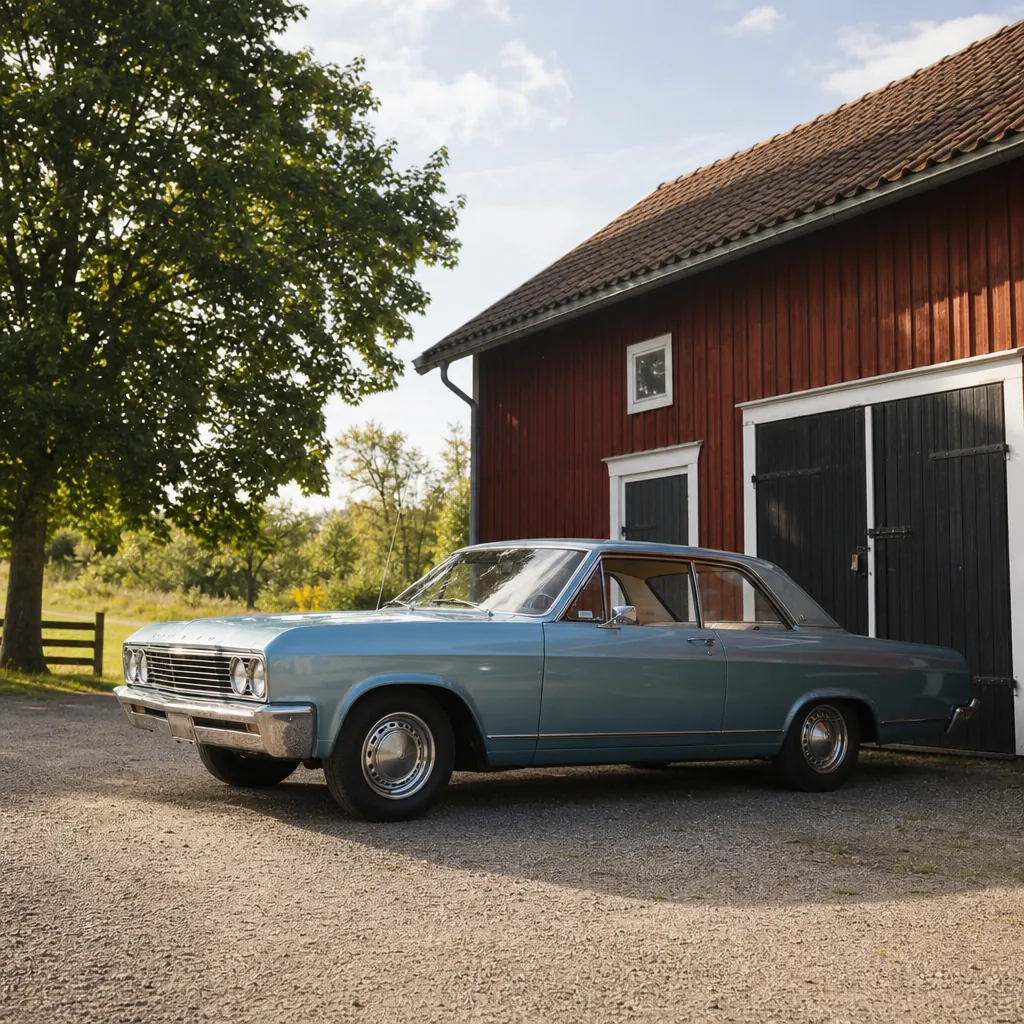 Svensk veteranbil på lugn landsväg