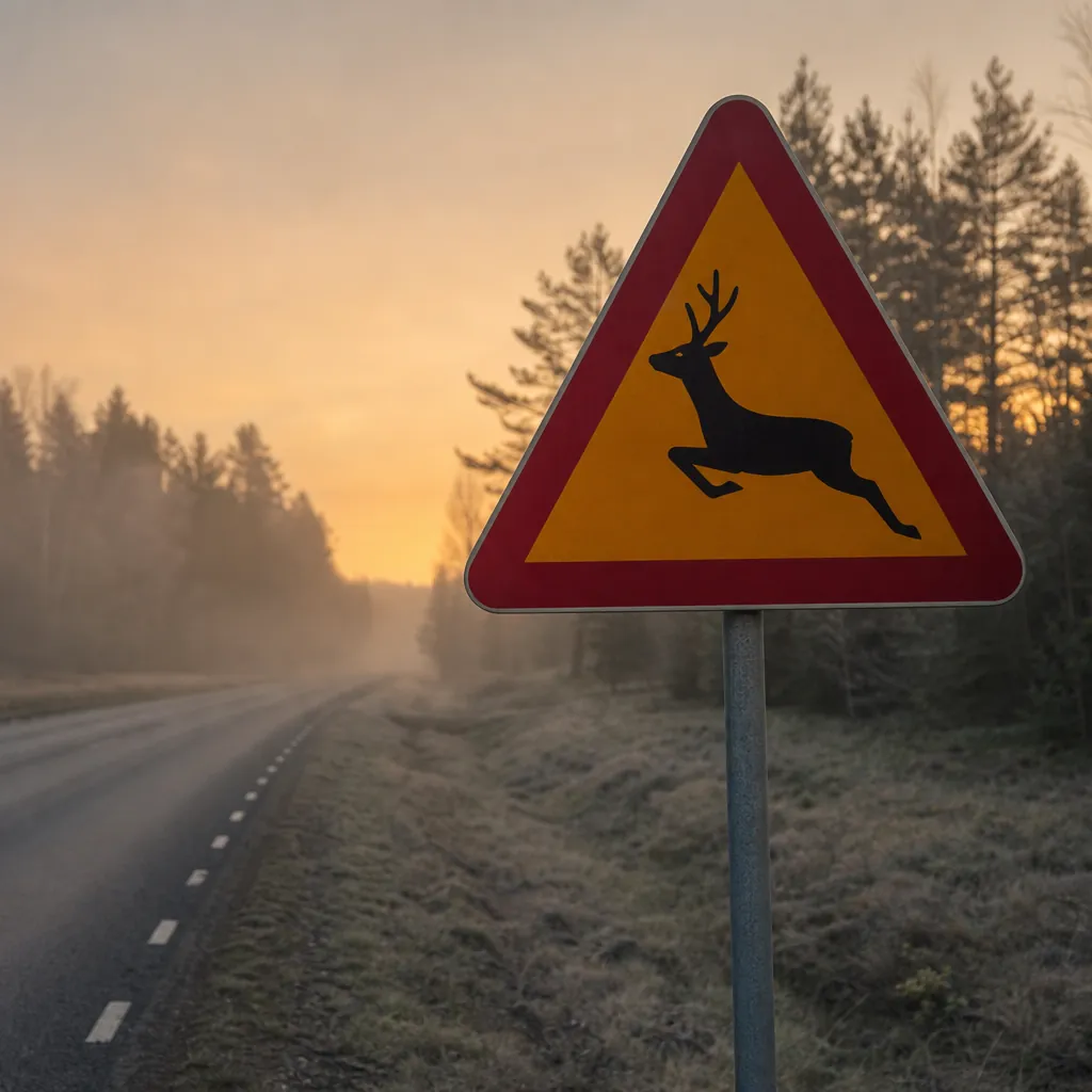 Varningsskylt för vilt på svensk landsväg